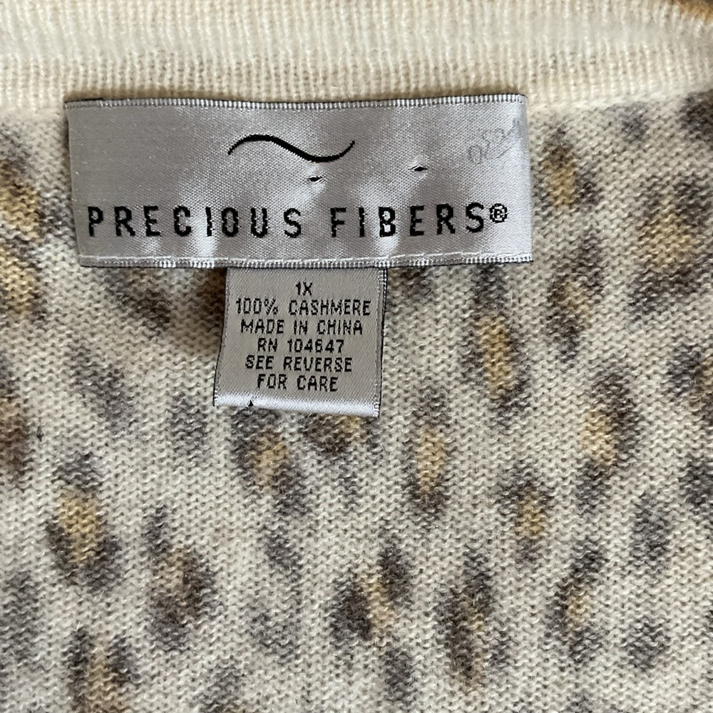 Precious Fibers 100% Cashmere Leopard Print Cardigan Sweater 1X Brown Tan Luxe - Picture 7 of 7